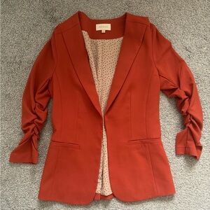 Skies Are Blue Ruched-Sleeve Rust Blazer